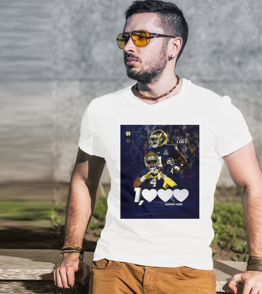 Notre Dame Fighting Irish Jeremiyah Love 1000 Rushing Yards T-Shirt