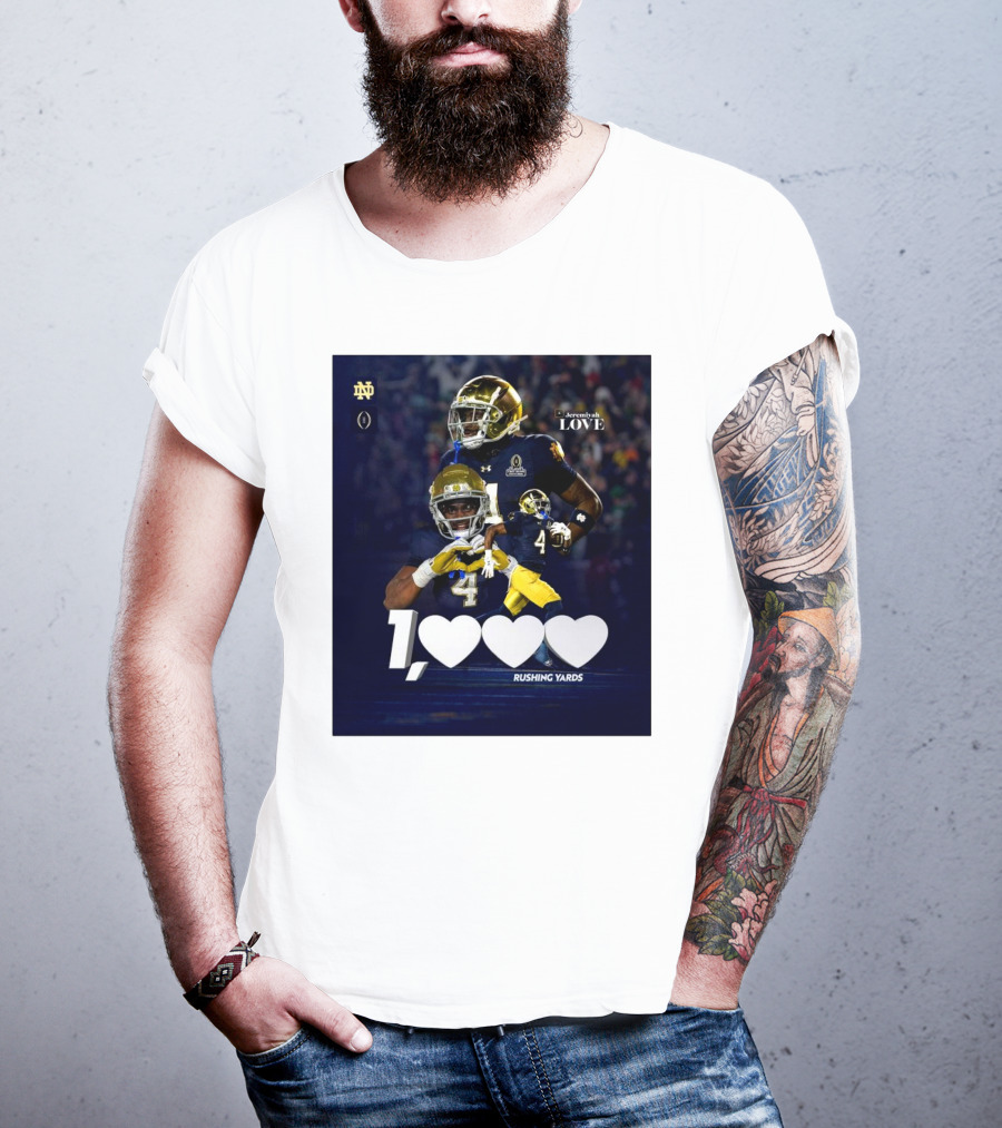 Notre Dame Fighting Irish Jeremiyah Love 1000 Rushing Yards T-Shirt