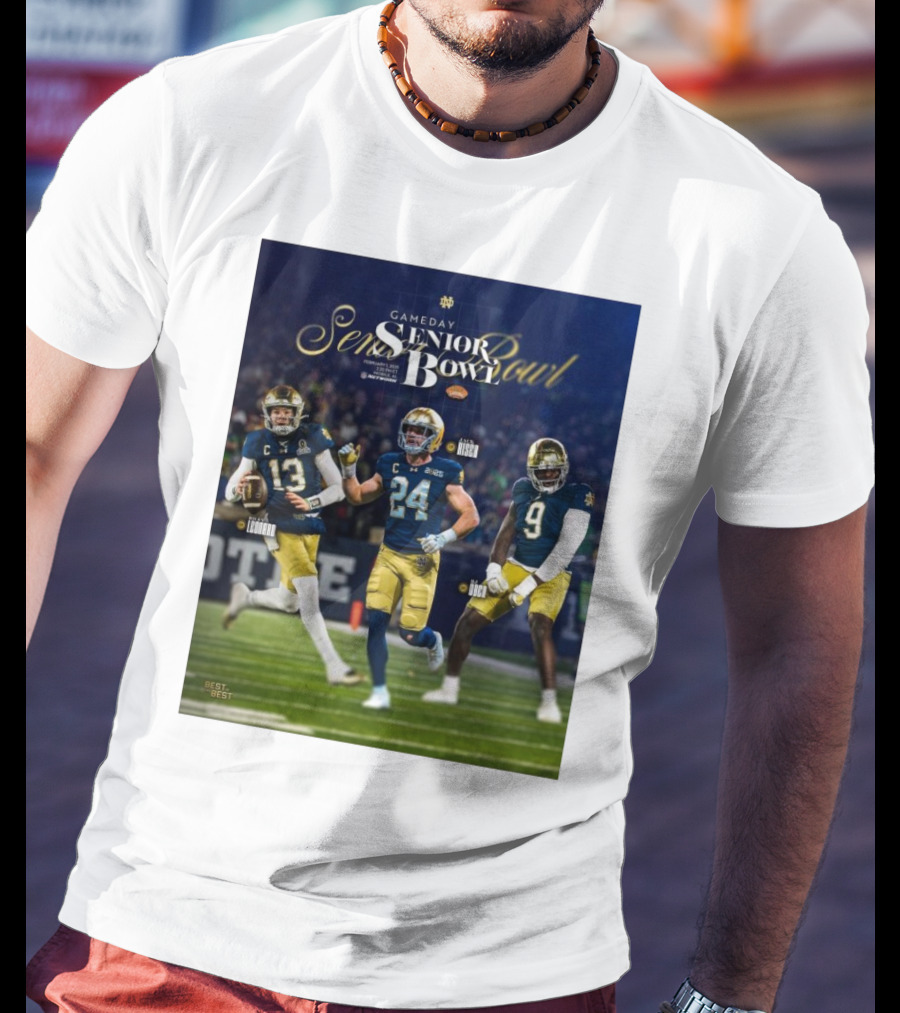 Gameday Senior Bowl February 2025 Notre Dame Fighting Irish Riley Leonard Jack Kiser RJ Oben T-Shirt