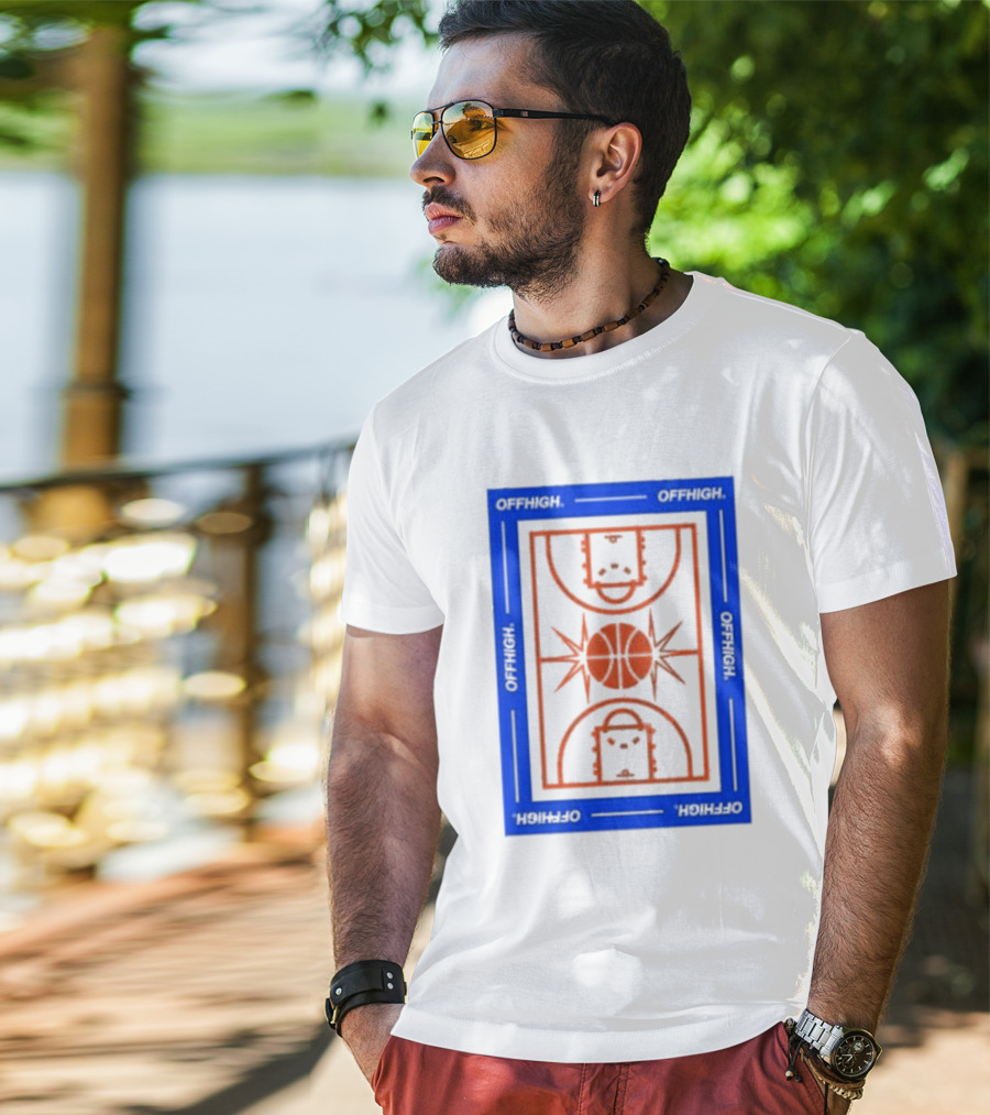 Offhigh Home White Basketball Court Blueprint T-Shirt