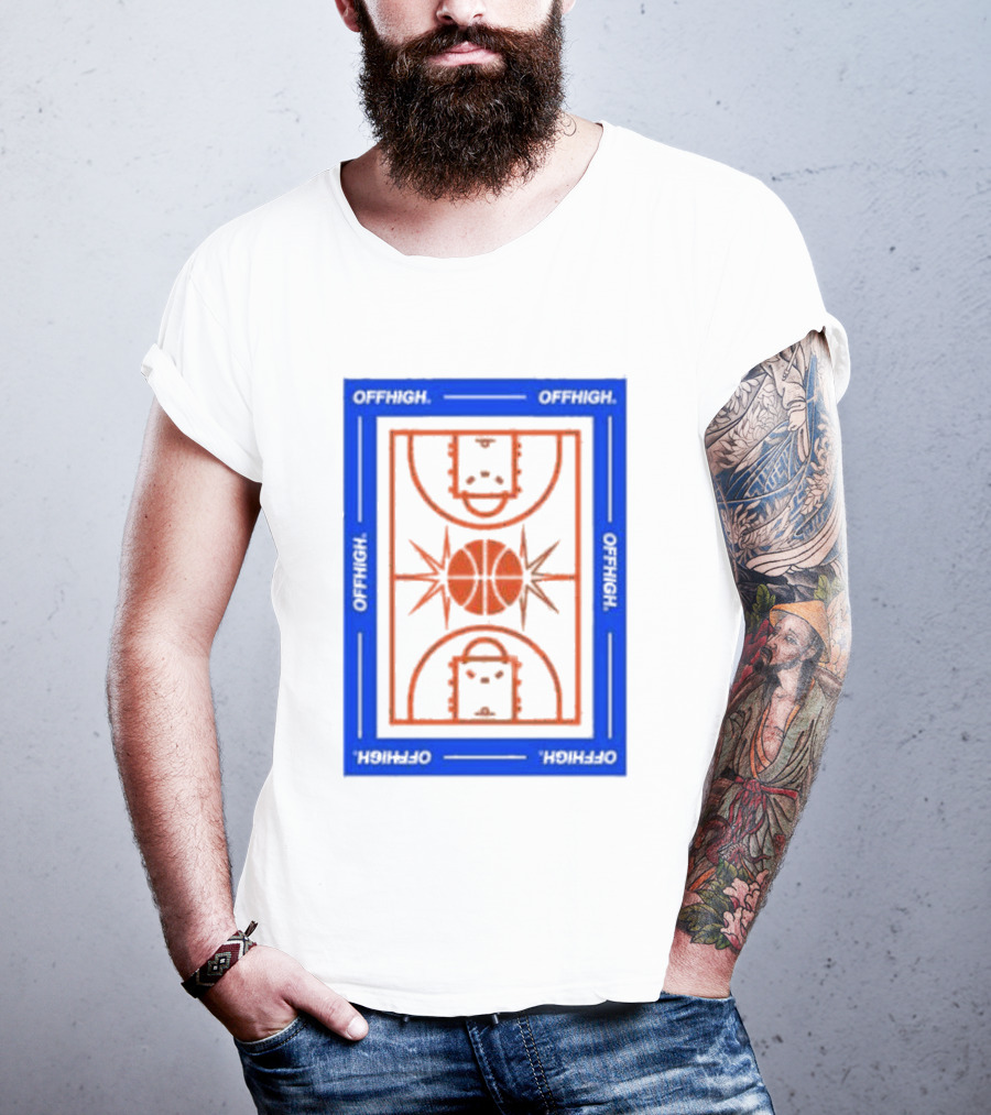 Offhigh Home White Basketball Court Blueprint T-Shirt