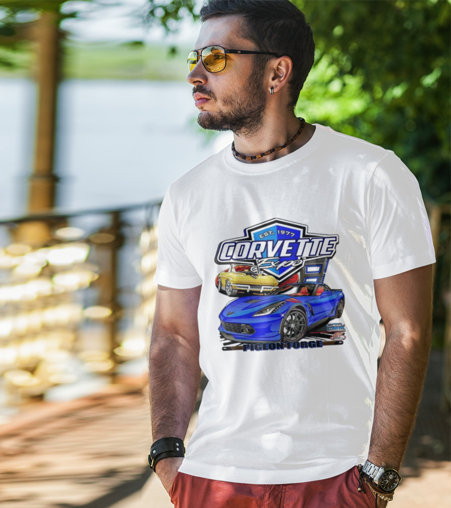 Corvette Expo Pigeon Forge 1977 Blue And Yellow Cars Cruise The Smokies T-Shirt