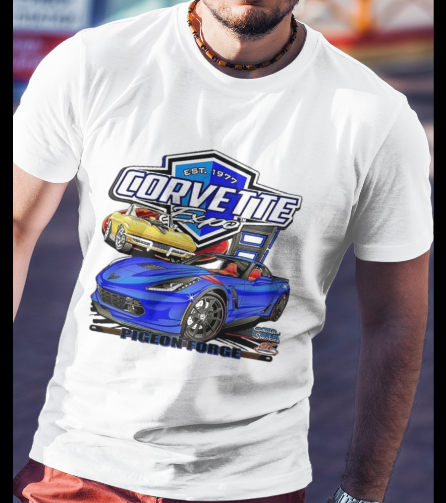Corvette Expo Pigeon Forge 1977 Blue And Yellow Cars Cruise The Smokies T-Shirt