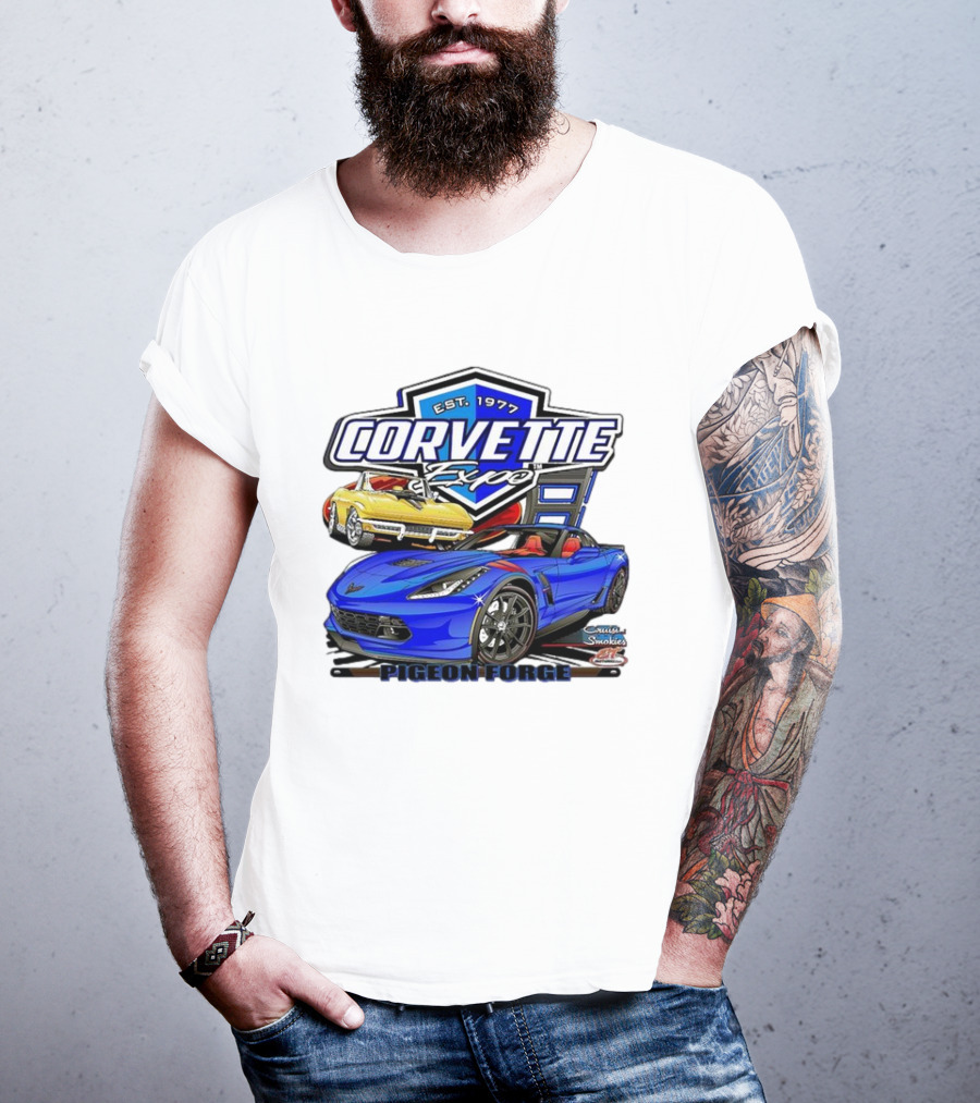 Corvette Expo Pigeon Forge 1977 Blue And Yellow Cars Cruise The Smokies T-Shirt