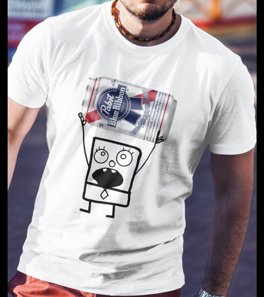 Pabst Blue Ribbon Doodlebob SpongeBob SquarePants Canned Beer Character T-Shirt