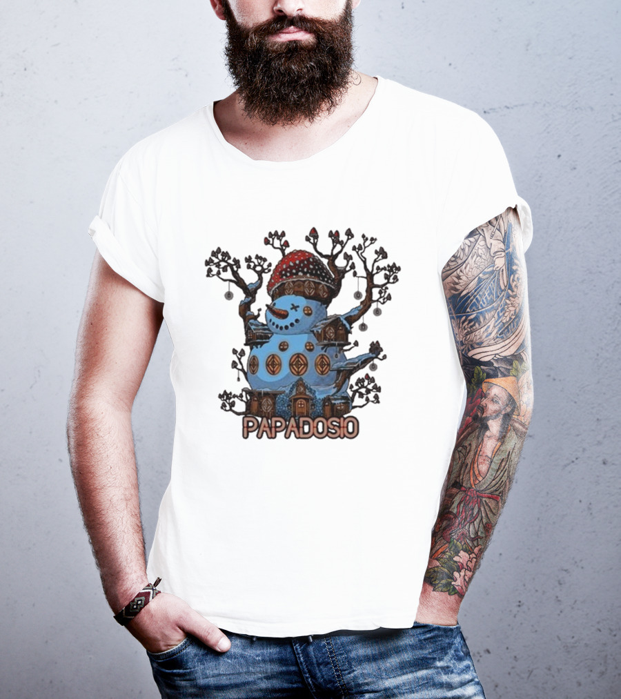 Papadosio Crimbus Snowman With Red Hat And Light Symbols T-Shirt