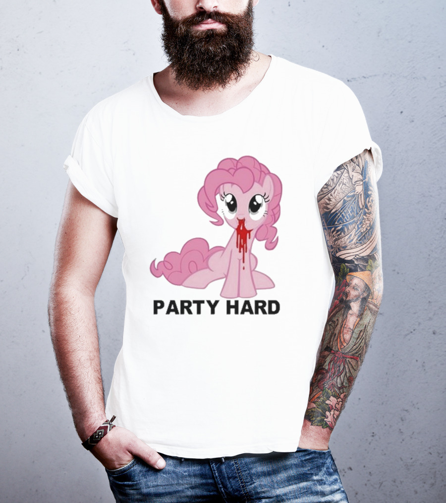 Party Hard Pony Creepy Pink Character Emo Aesthetic T-Shirt