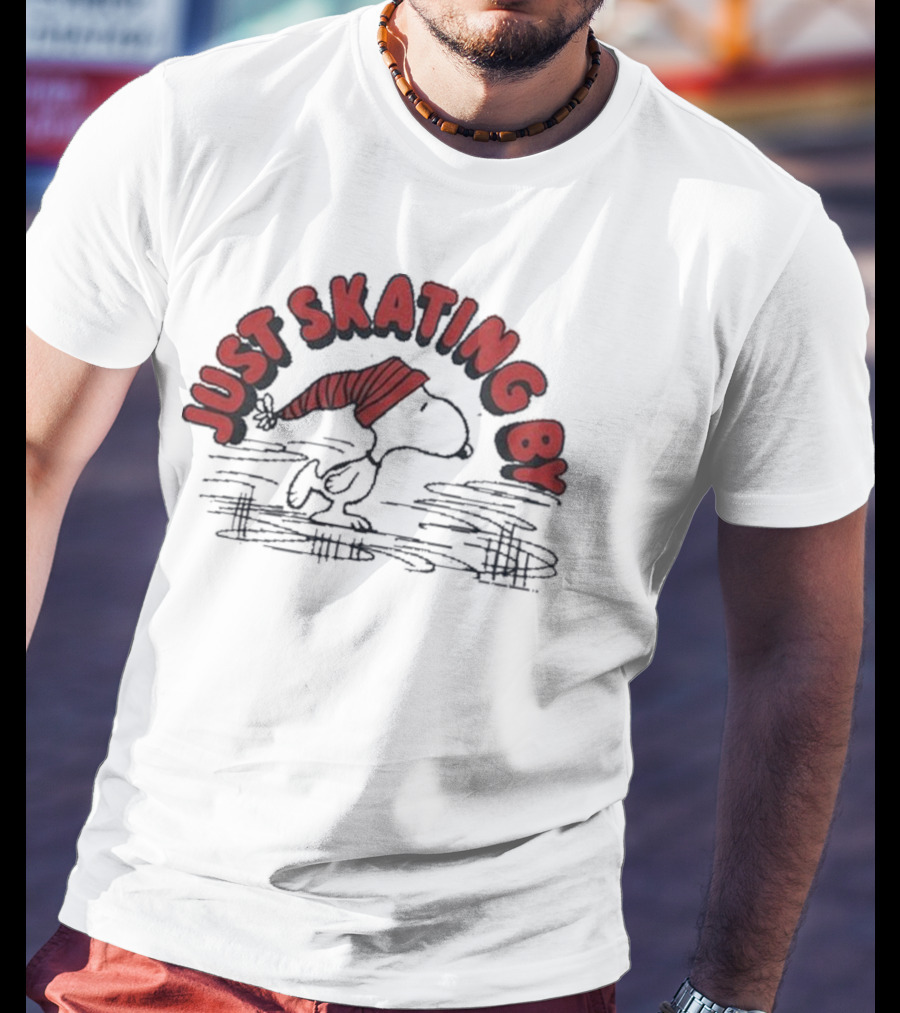 Peanuts Snoopy Just Skating By Winter Holiday Sweater Skating Scene T-Shirt