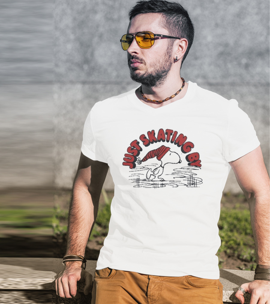 Peanuts Snoopy Just Skating By Winter Holiday Sweater Skating Scene T-Shirt