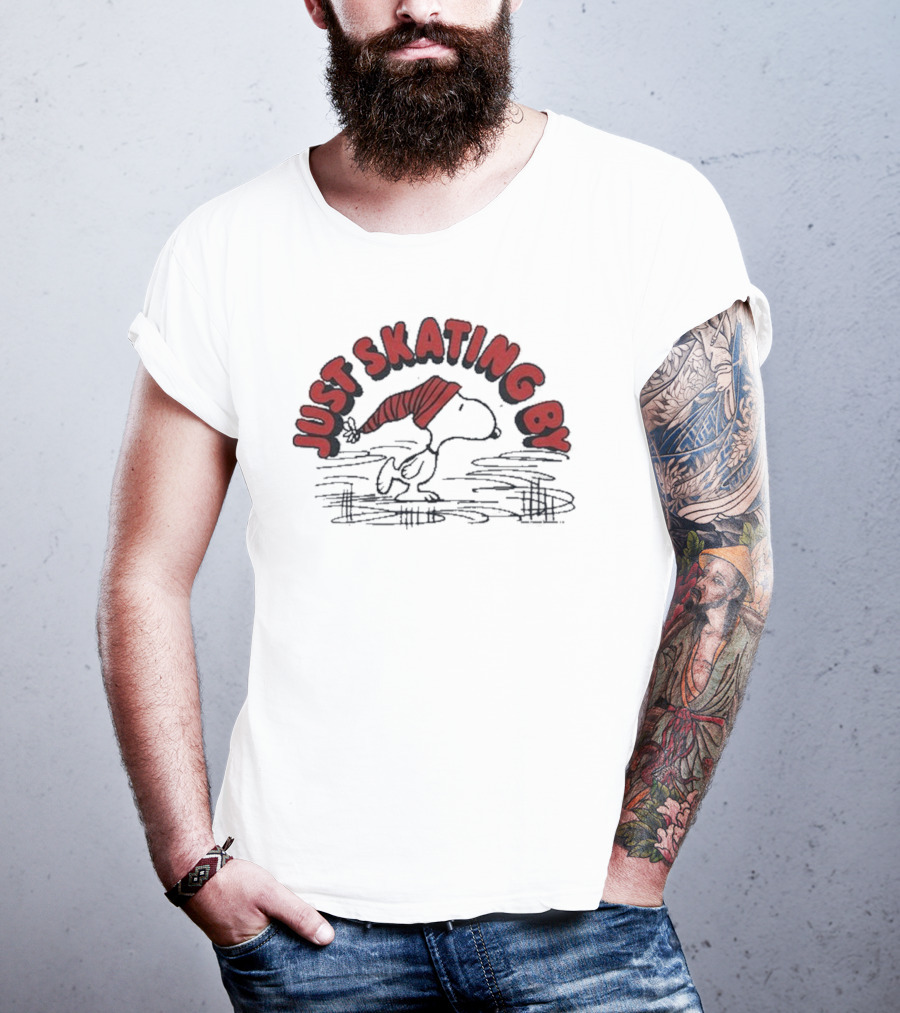 Peanuts Snoopy Just Skating By Winter Holiday Sweater Skating Scene T-Shirt