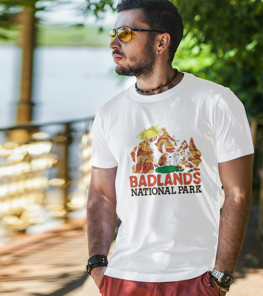 Peanuts Snoopy Badlands National Park Sun And Rock Formation T-Shirt