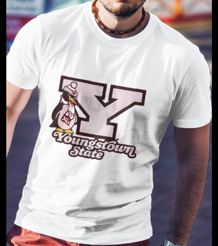 Youngstown State Pete Block Y Logo And Penguin With Scarf T-Shirt