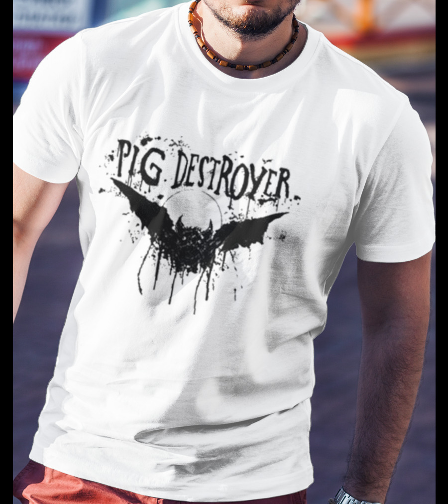 Pig Destroyer Heavy Metal Band Logo With Bat And Splatter Elements T-Shirt