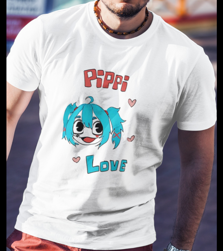 Pippi Love Blue Hair Cute Hearts T-Shirt