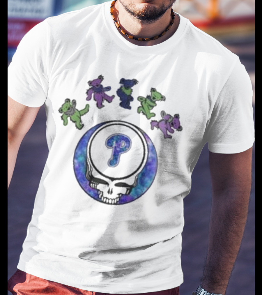 Philadelphia Phillies 2025 Grateful Dead Night Skull And Dancing Bears T-Shirt