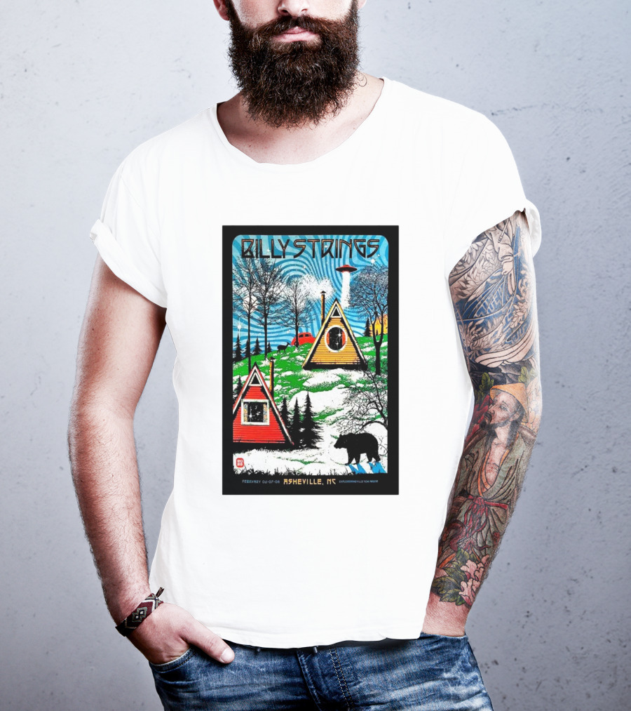 Billy Strings Feb 6-8 2025 ExploreAsheville.com Arena NC Cabin UFO Bear Forest T-Shirt