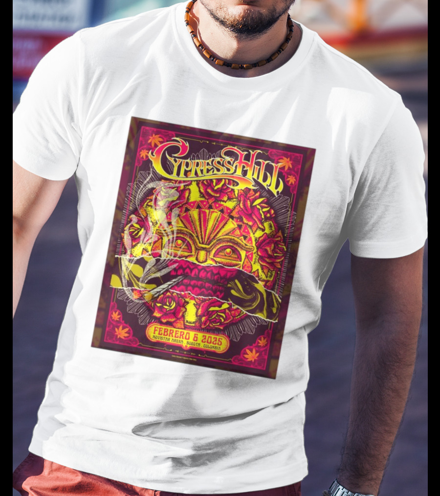 Cypress Hill Febrero 6 2025 Movistar Arena Bogotá Colombia Sun Mask Smoking Roses T-Shirt