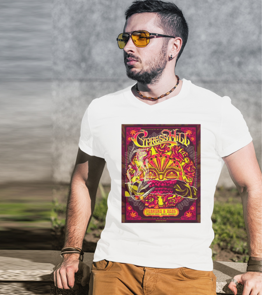 Cypress Hill Febrero 6 2025 Movistar Arena Bogotá Colombia Sun Mask Smoking Roses T-Shirt