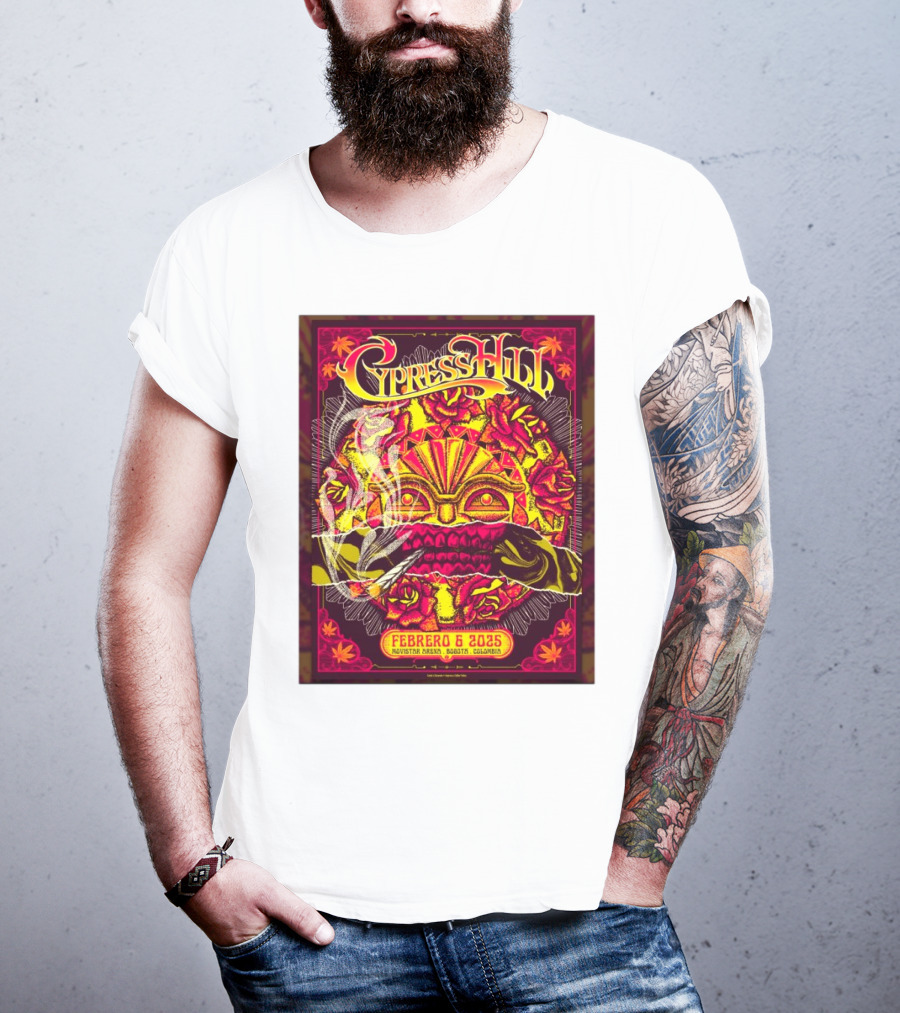 Cypress Hill Febrero 6 2025 Movistar Arena Bogotá Colombia Sun Mask Smoking Roses T-Shirt