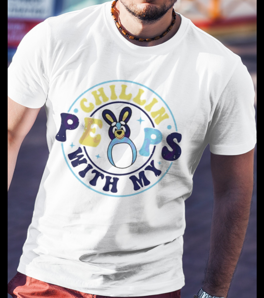 Chillin With My Peeps Bluey Easter Bunny Retro T-Shirt