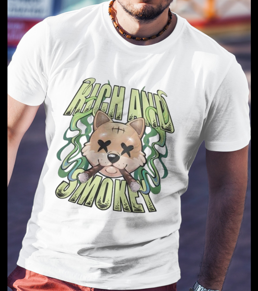 Rich And Smoke Green Smokey Dog Face With Crossed Eyes T-Shirt