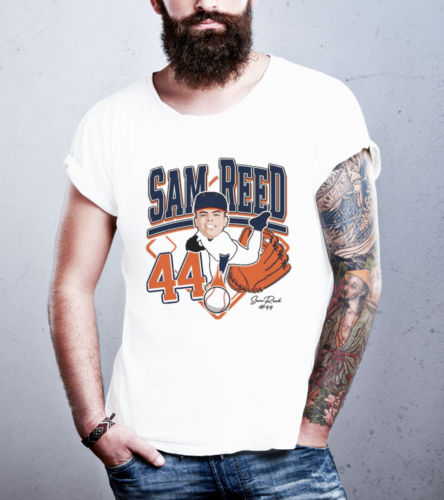 Sam Reed 44 Baseball Glove And Bat Graphic 2025 T-Shirt