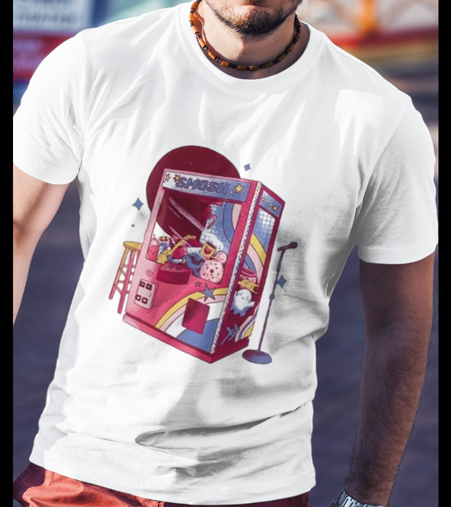 Smosh Pit Claw Machine Arcade Theme With Colorful Characters And Microphone T-Shirt
