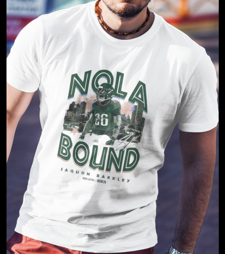 NOLA Bound Saquon Barkley Philadelphia Eagles NFLPA Signature T-Shirt