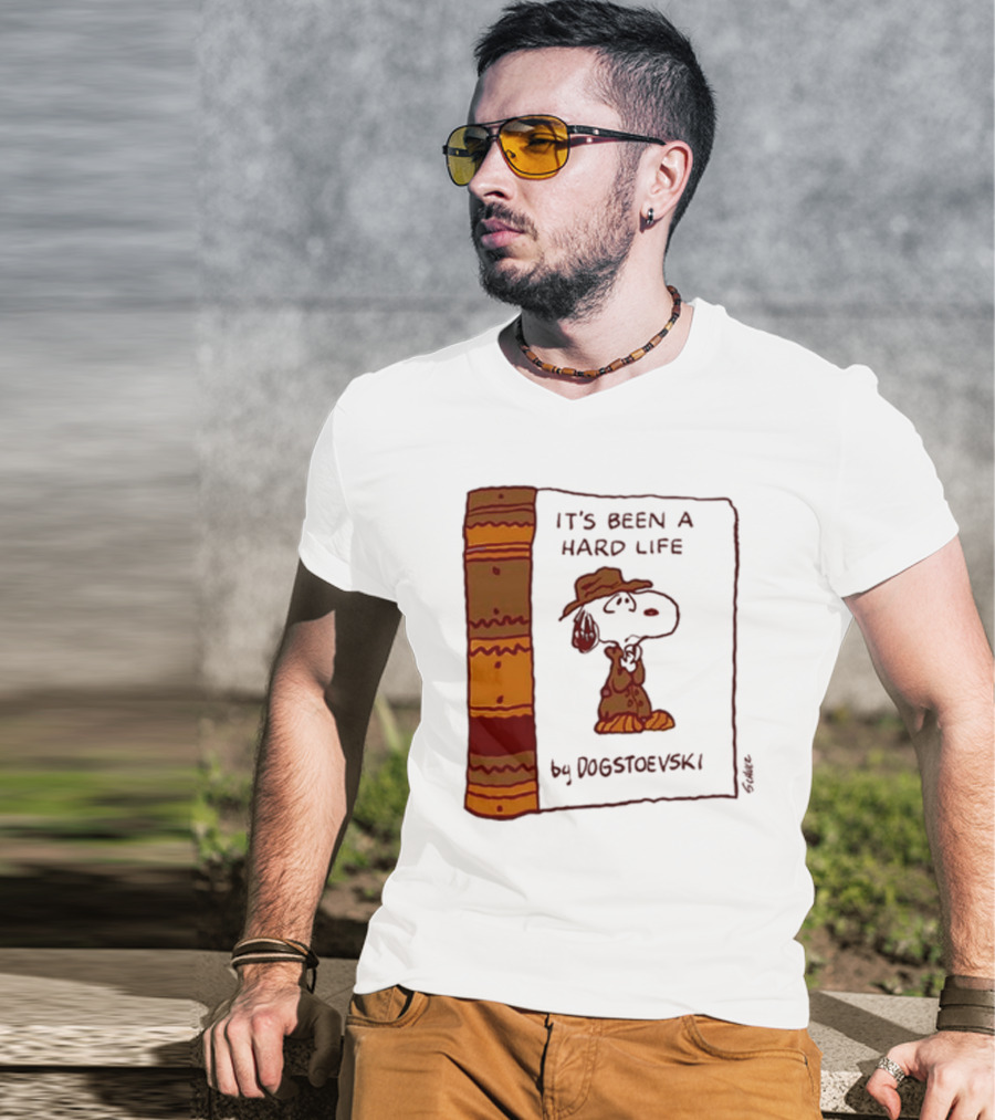 It's Been A Hard Life By Dogstoevski Snoopy Book Cover T-Shirt