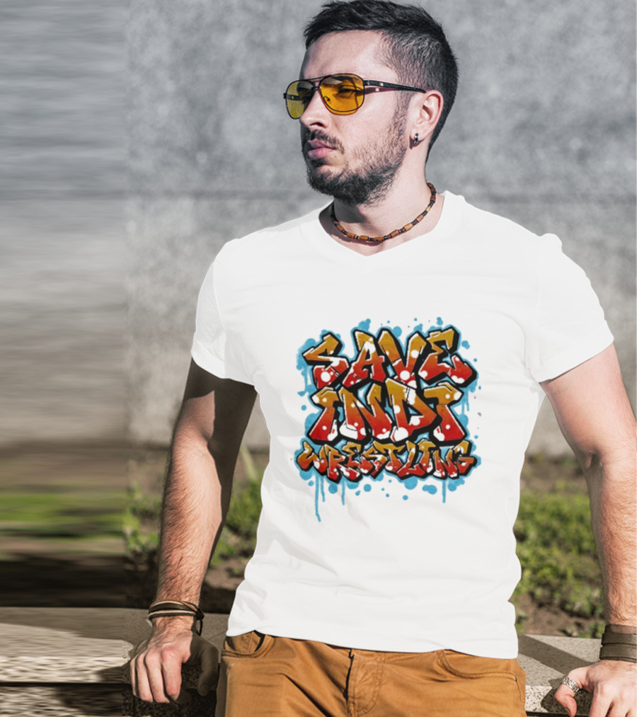 Save Indi Wrestling Graffiti Style Bold Text T-Shirt