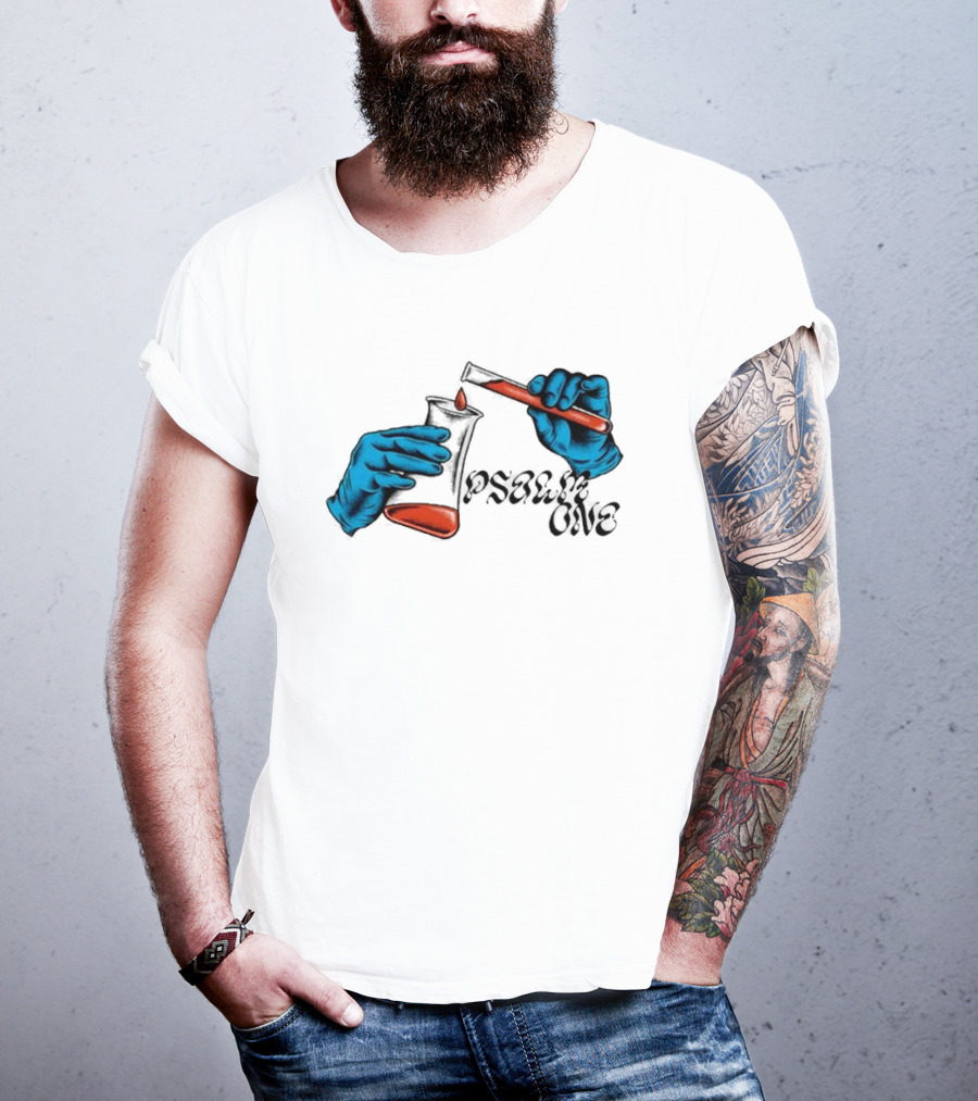 Science Of Psalm Blue Hands With Red Test Tube And Droplet T-Shirt