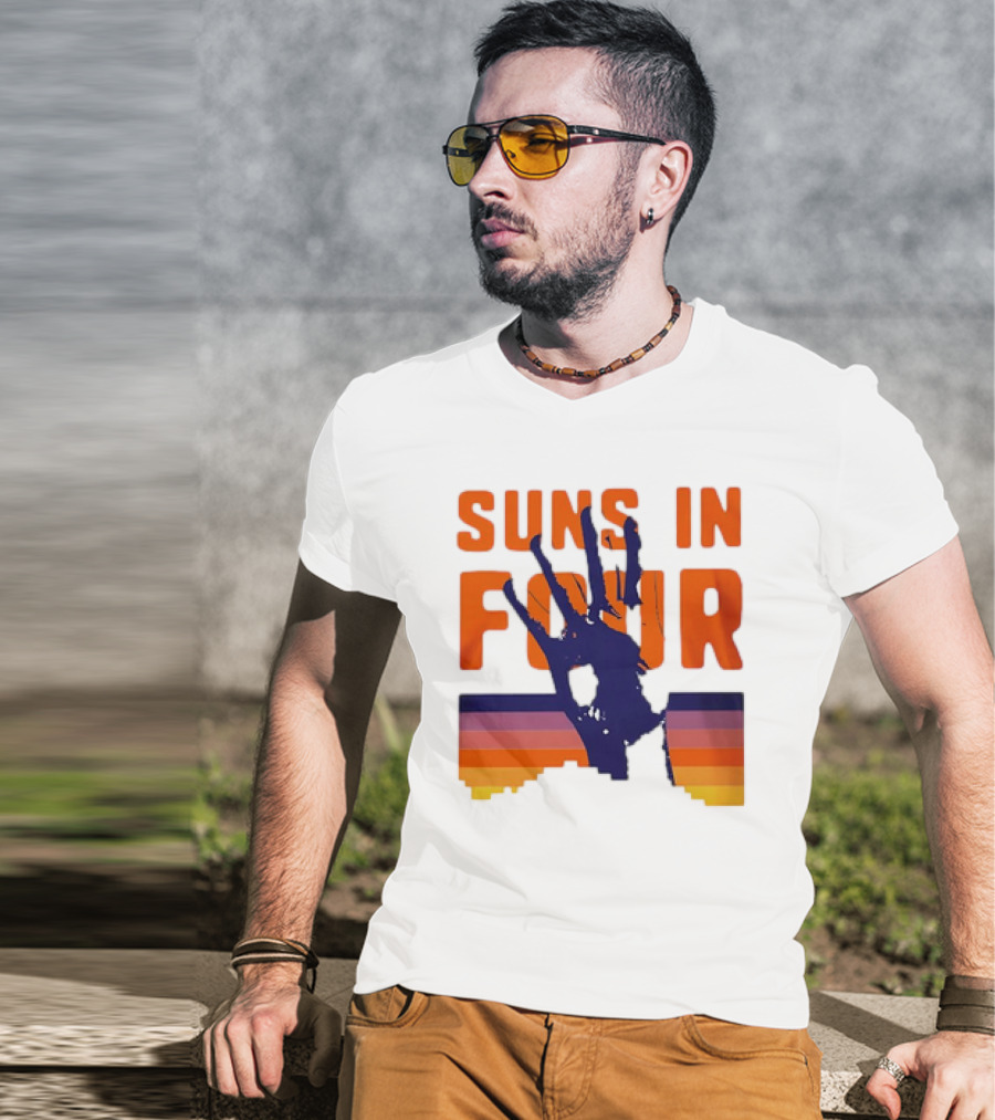 Suns In Four Handprint Orange And Purple Stripes T-Shirt