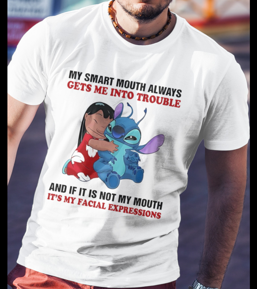 Lilo And Stitch My Smart Mouth Gets Me Into Trouble Facial Expressions T-Shirt