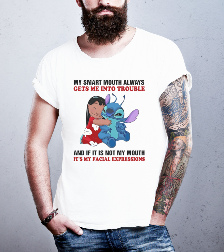 Lilo And Stitch My Smart Mouth Gets Me Into Trouble Facial Expressions T-Shirt