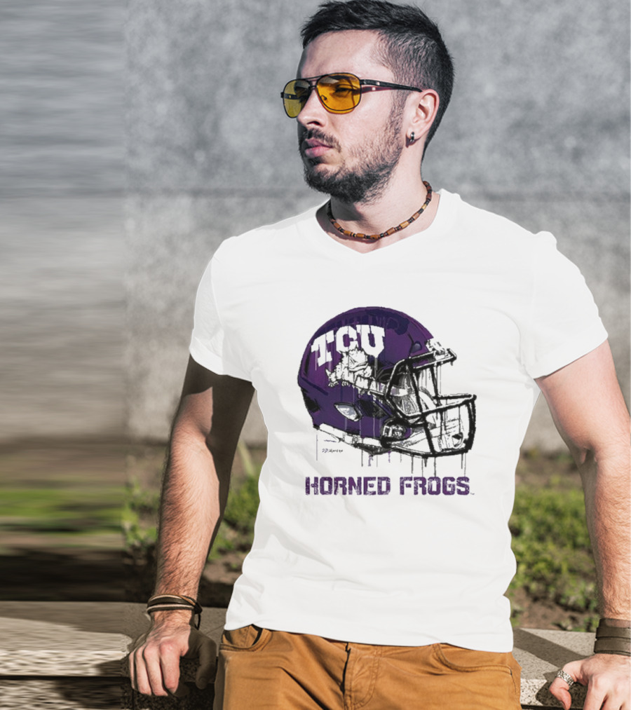 TCU Horned Frogs Dripping Helmet Football T-Shirt