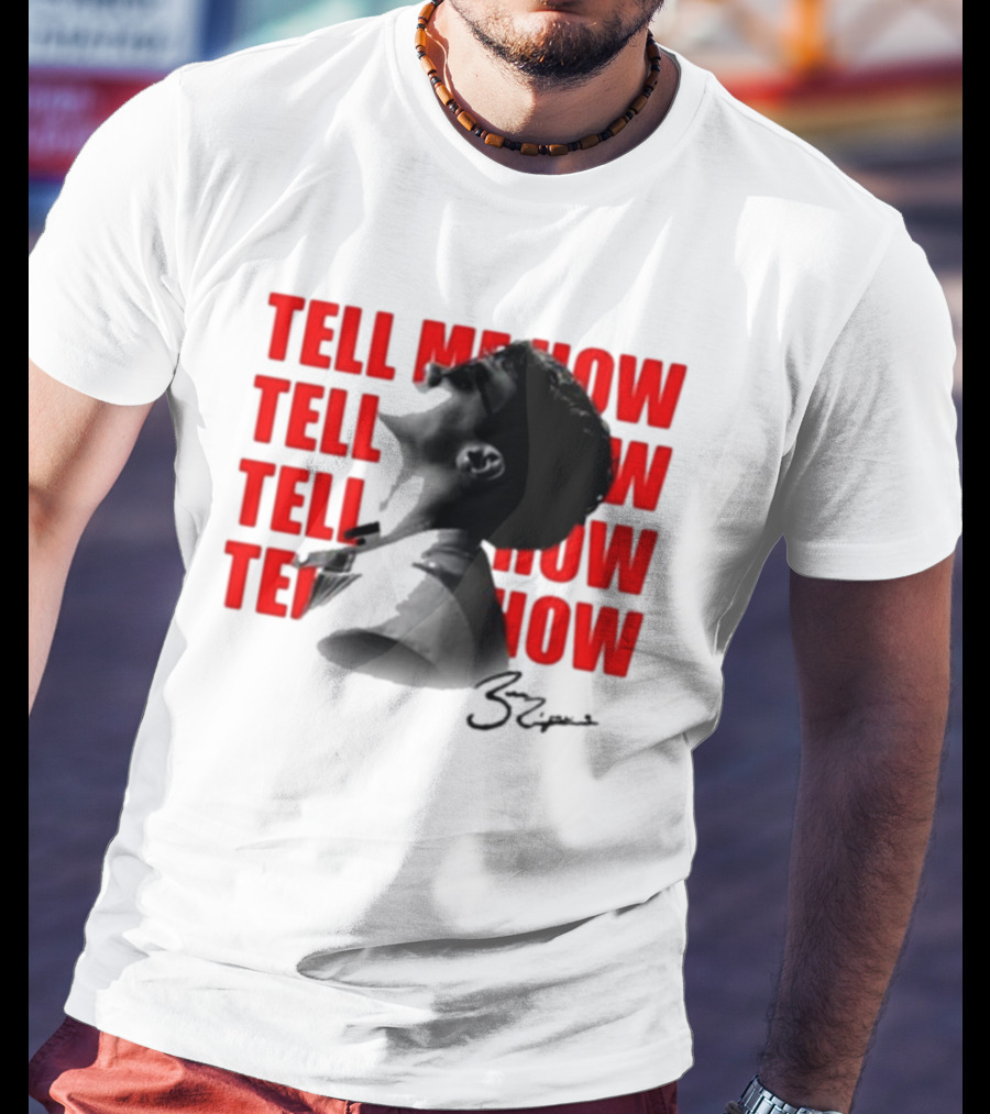 Tell Me How Ben Rodrigues Signature Black And White Artistic Portrait With Repeated Text In Eye-Catching Red Style T-Shirt