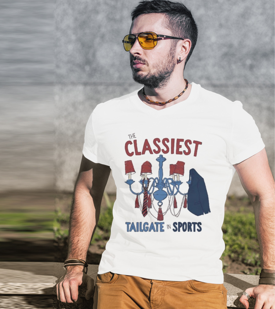The Classiest Tailgate In Sports Chandelier Suit Tie Red Blue T-Shirt