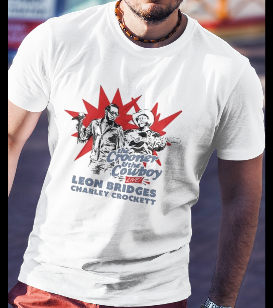 The Crooner And The Cowboy Live Leon Bridges Charley Crockett Silhouette Burst T-Shirt