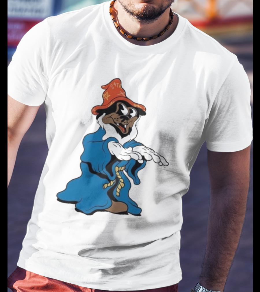 The Dudes It’s All Wavy Wizard Dog In Blue Robe With Orange Star Hat T-Shirt