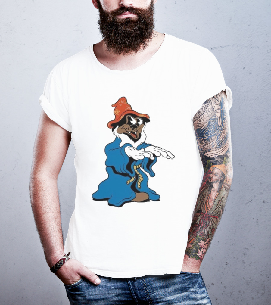 The Dudes It’s All Wavy Wizard Dog In Blue Robe With Orange Star Hat T-Shirt