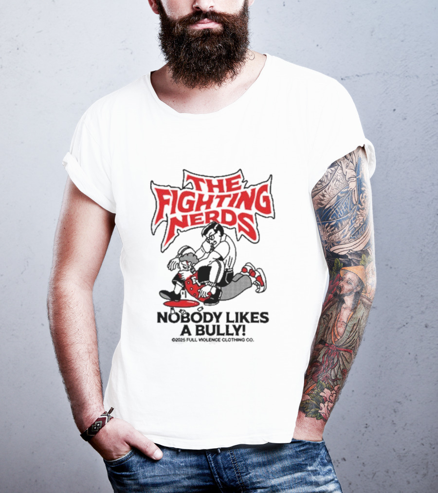 The Fighting Nerds Nobody Likes A Bully Cartoon Robot Battle T-Shirt
