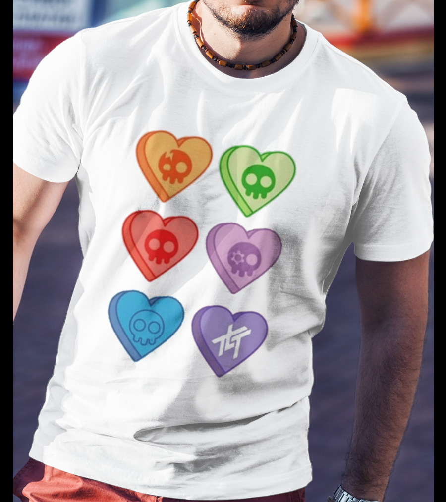 The Living Tombstone Colorful Candy Hearts Skull Motif Baby Doll T-Shirt