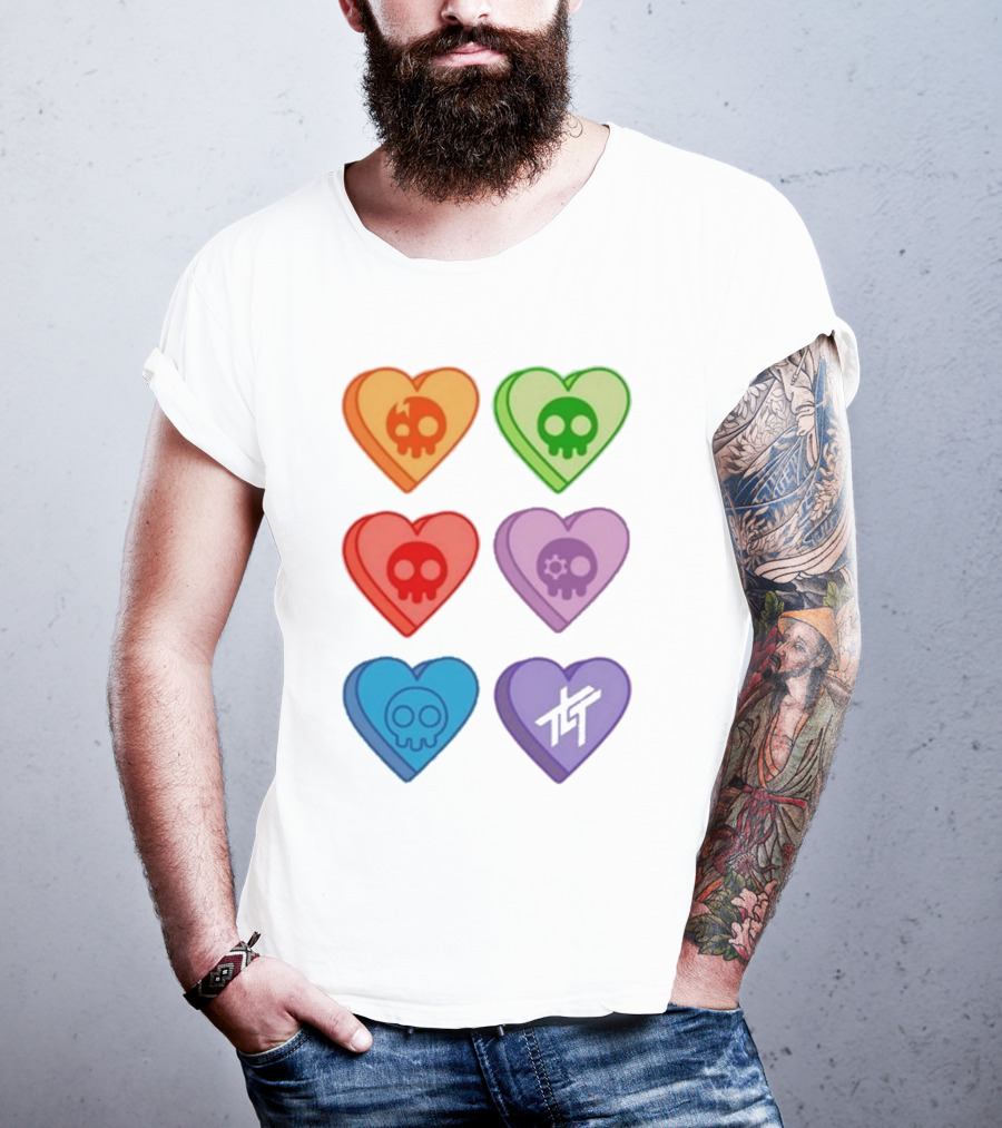 The Living Tombstone Colorful Candy Hearts Skull Motif Baby Doll T-Shirt