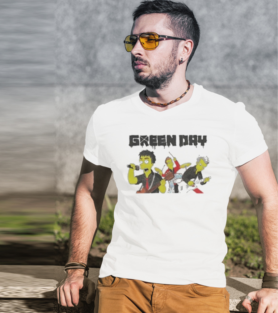 The Simpsons Band Members Playing Instruments Green Day Style T-Shirt