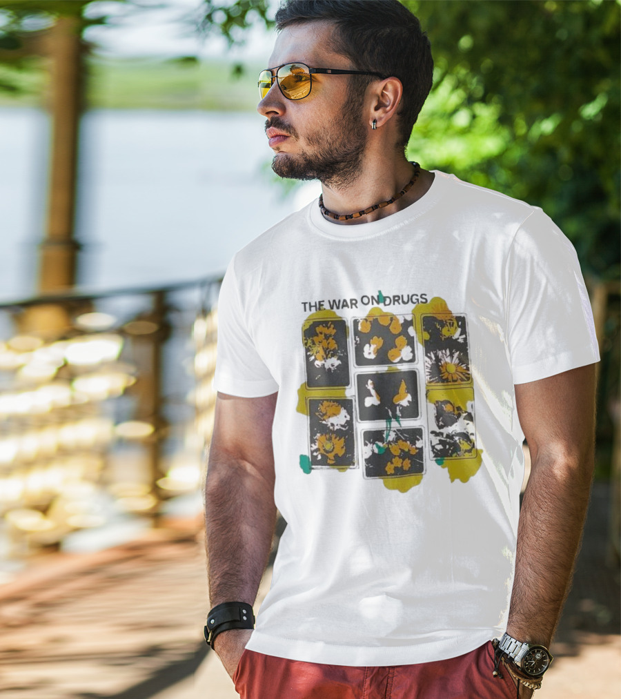 The War On Drugs Floral Squares Butterflies And Flowers T-Shirt