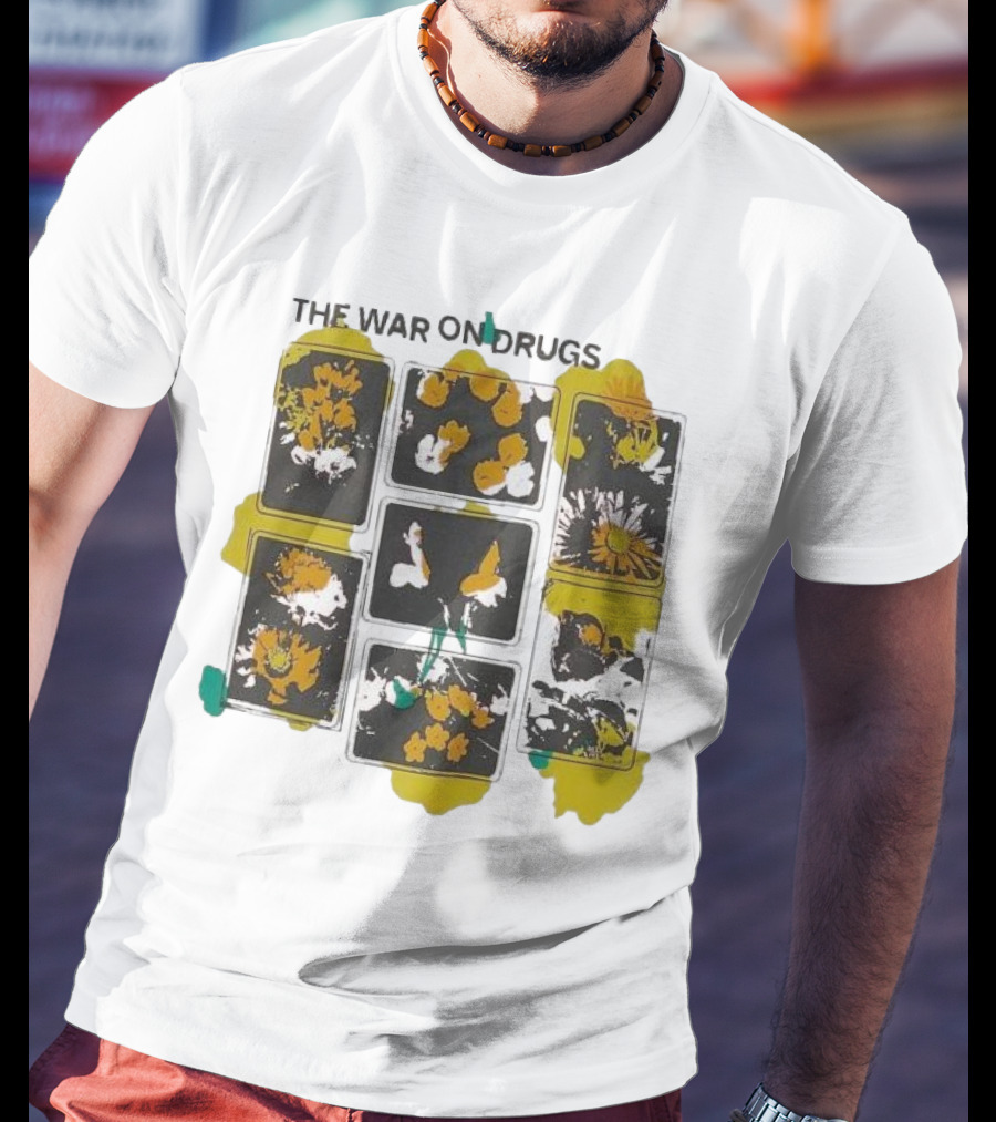 The War On Drugs Floral Squares Butterflies And Flowers T-Shirt