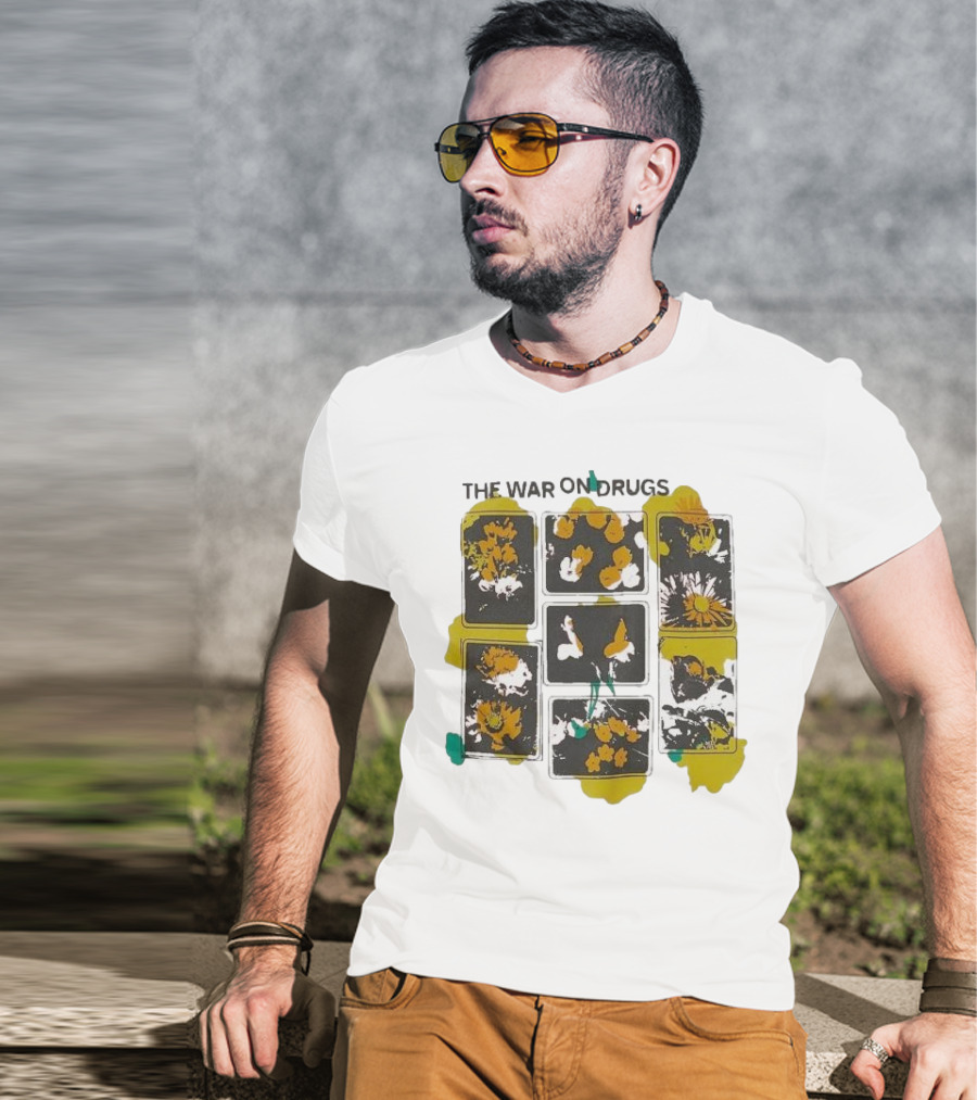 The War On Drugs Floral Squares Butterflies And Flowers T-Shirt