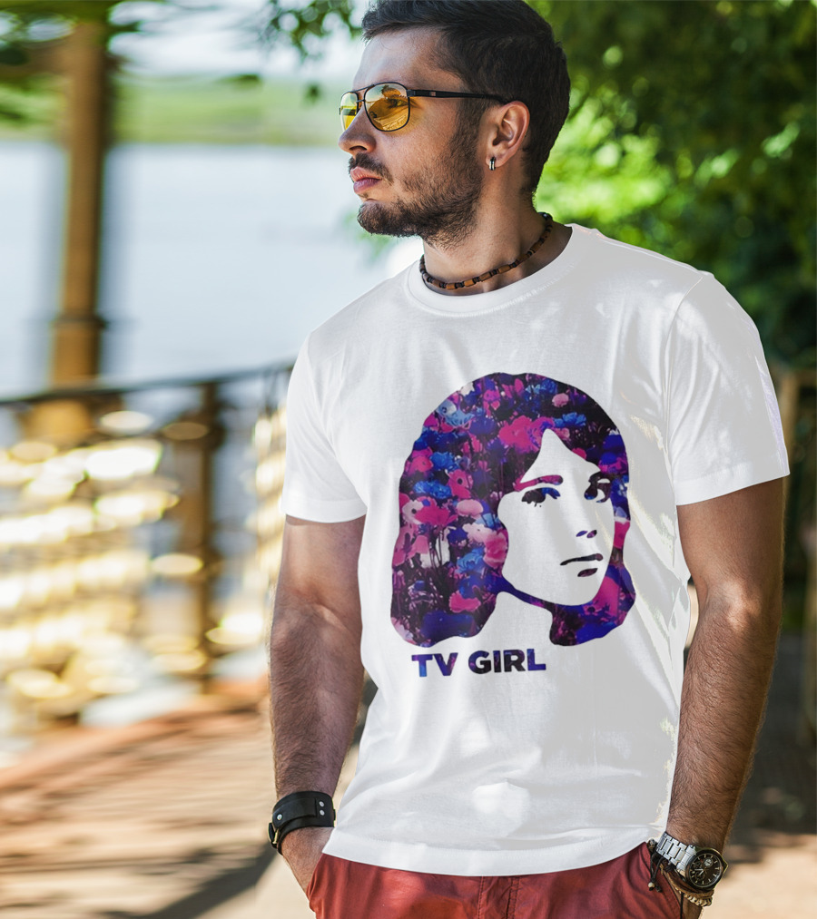 TV Girl Flower Pattern Face Design T-Shirt