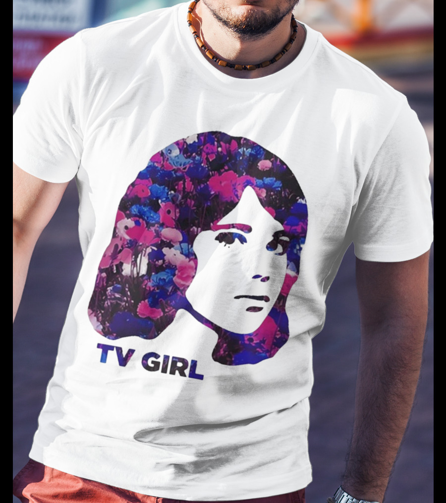 TV Girl Flower Pattern Face Design T-Shirt