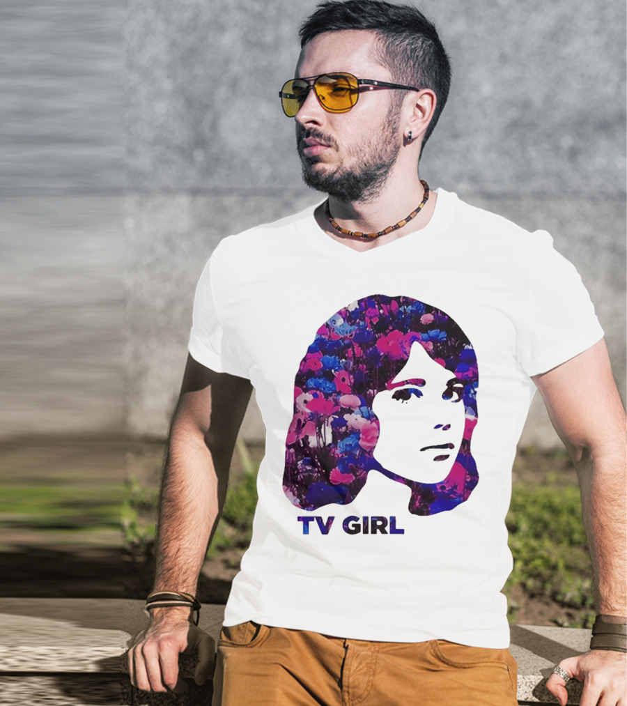 TV Girl Flower Pattern Face Design T-Shirt